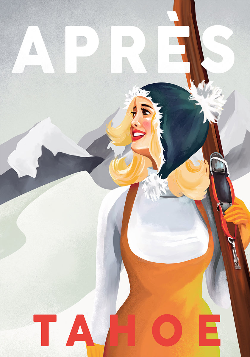 Apres Ski Lake Tahoe Vintage Pin Up Art Plakat