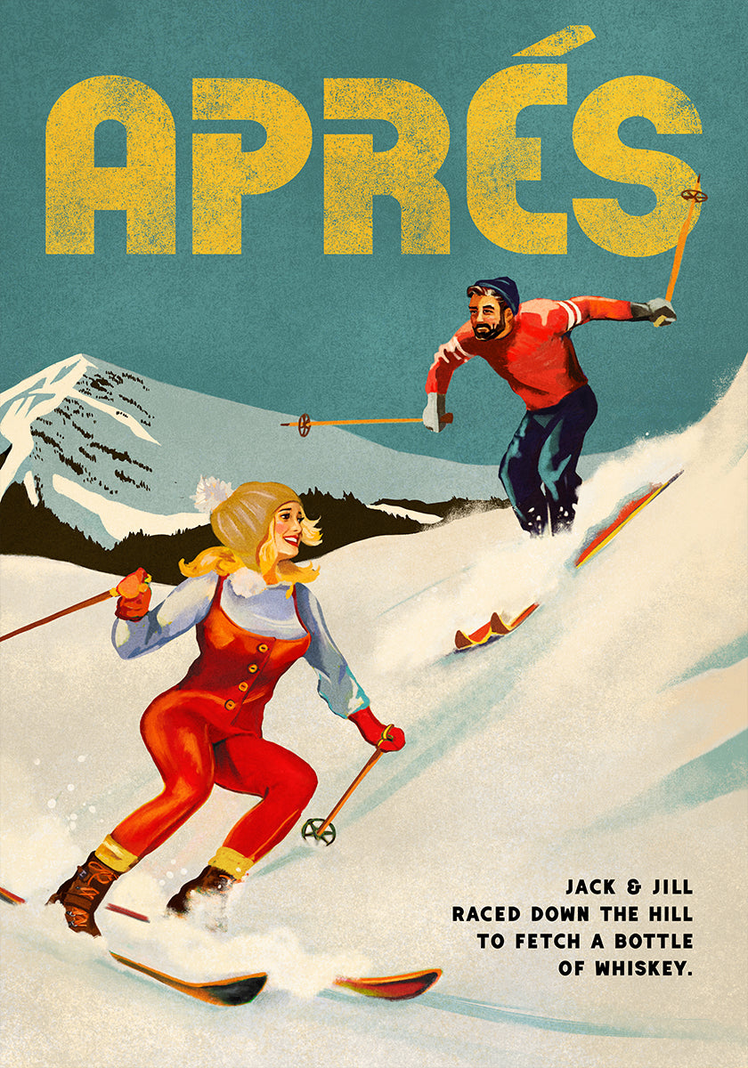 Vintage Pin Up Apres Whiskey Ski Couple Plakat