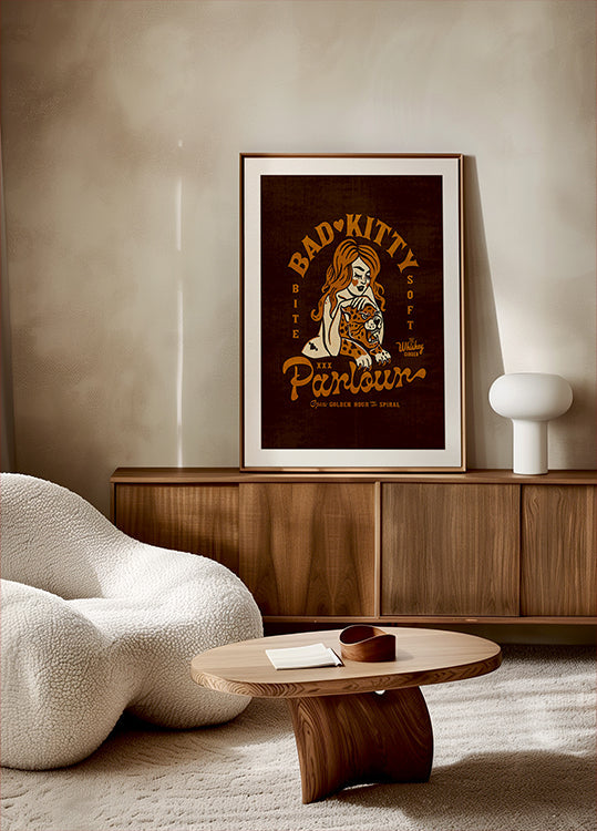 Bad Kitty Pin Up Art. Dive Bar Cocktail Plakat