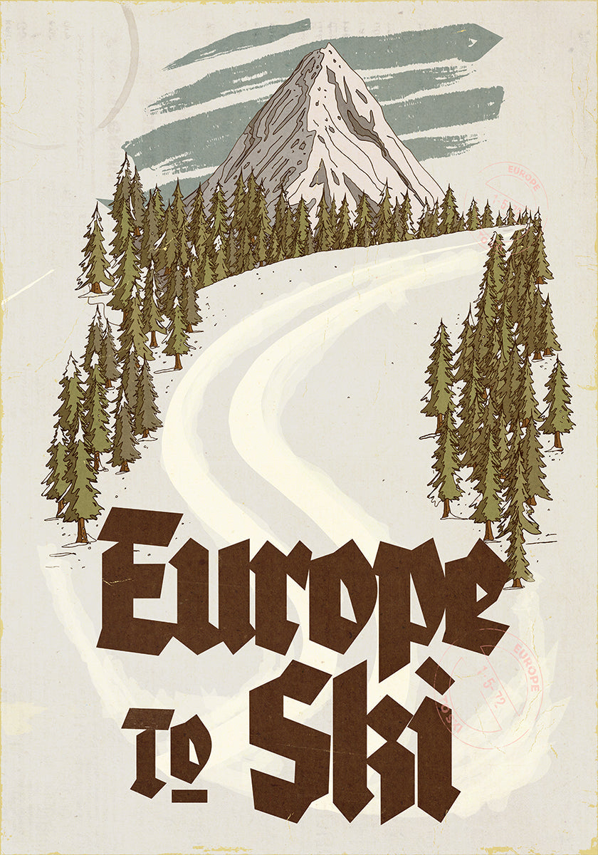 Europe To Ski Vintage Travel Postcard Plakat
