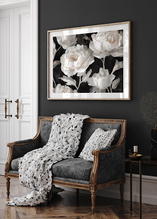 White Peonies On Black Julia Cheney Plakat