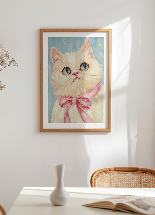 Pink Bow White Cat Plakat