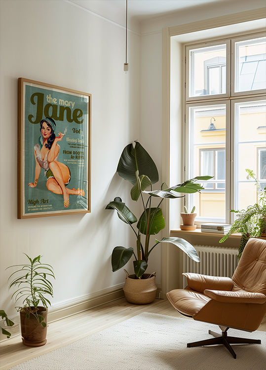 Mary Jane Retro Vintage Pinup Cannabis Art Plakat