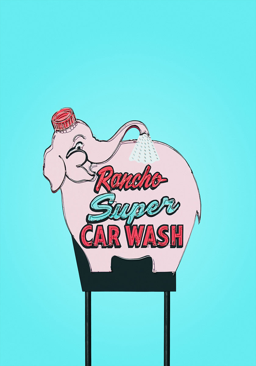 Pink Elephant Car Wash Vintage Sign Plakat