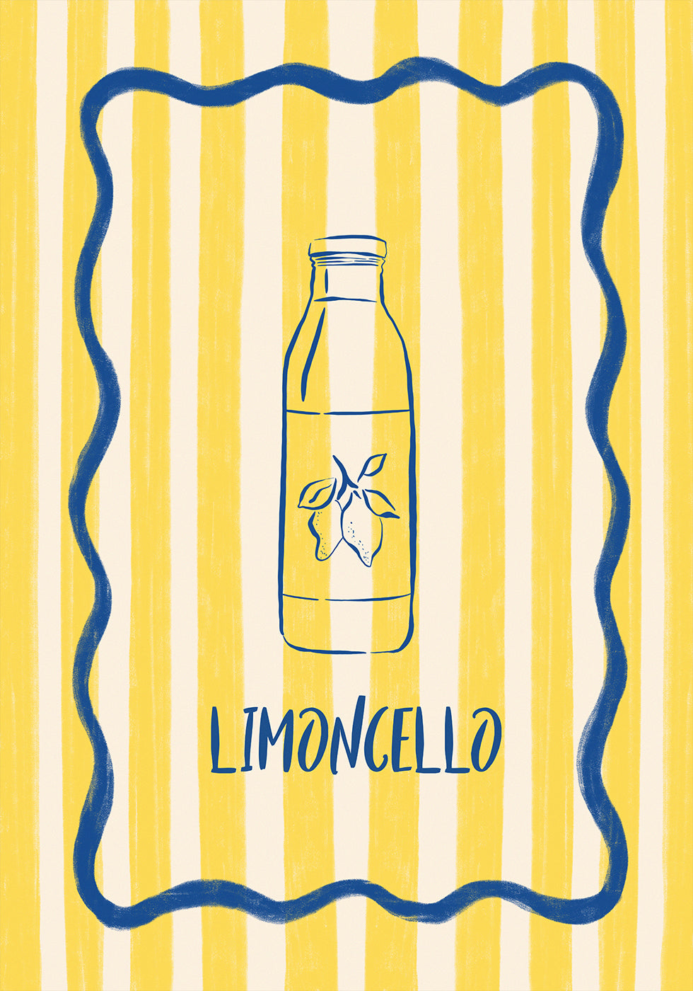 Limoncello, Lemon Bottle On Yellow Striped Plakat