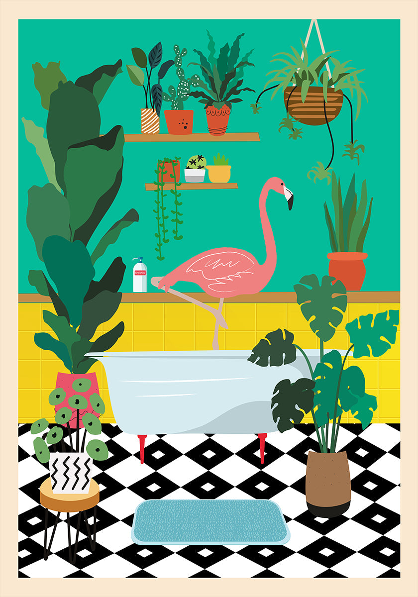 Flamingo Bathtime Plakat