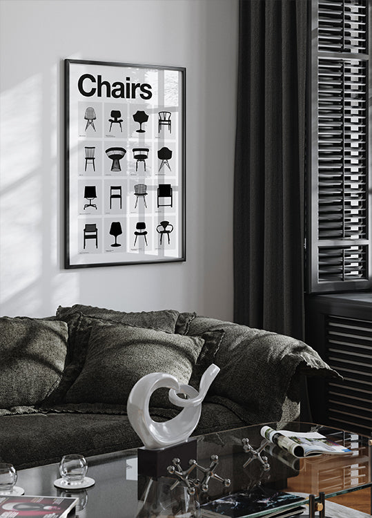 Iconic Chair Collection Poster: Black &amp; White Minimalist Art Plakat