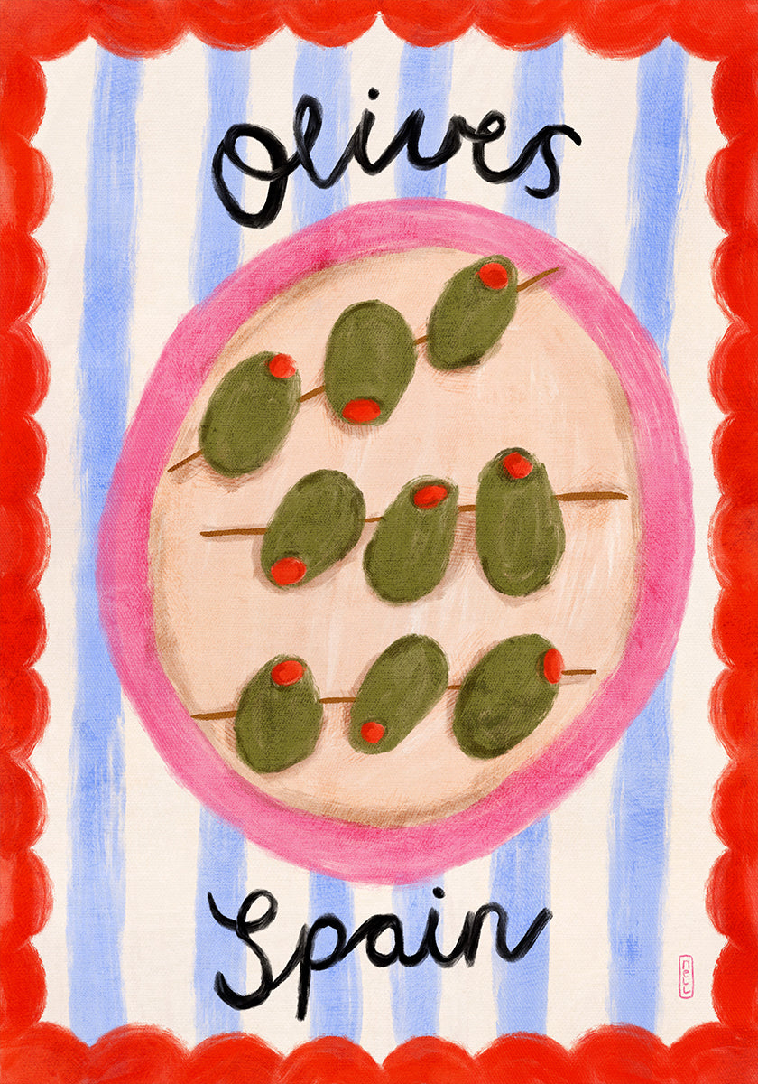 A Plate of Olives From Spain Food Illustration Plakat