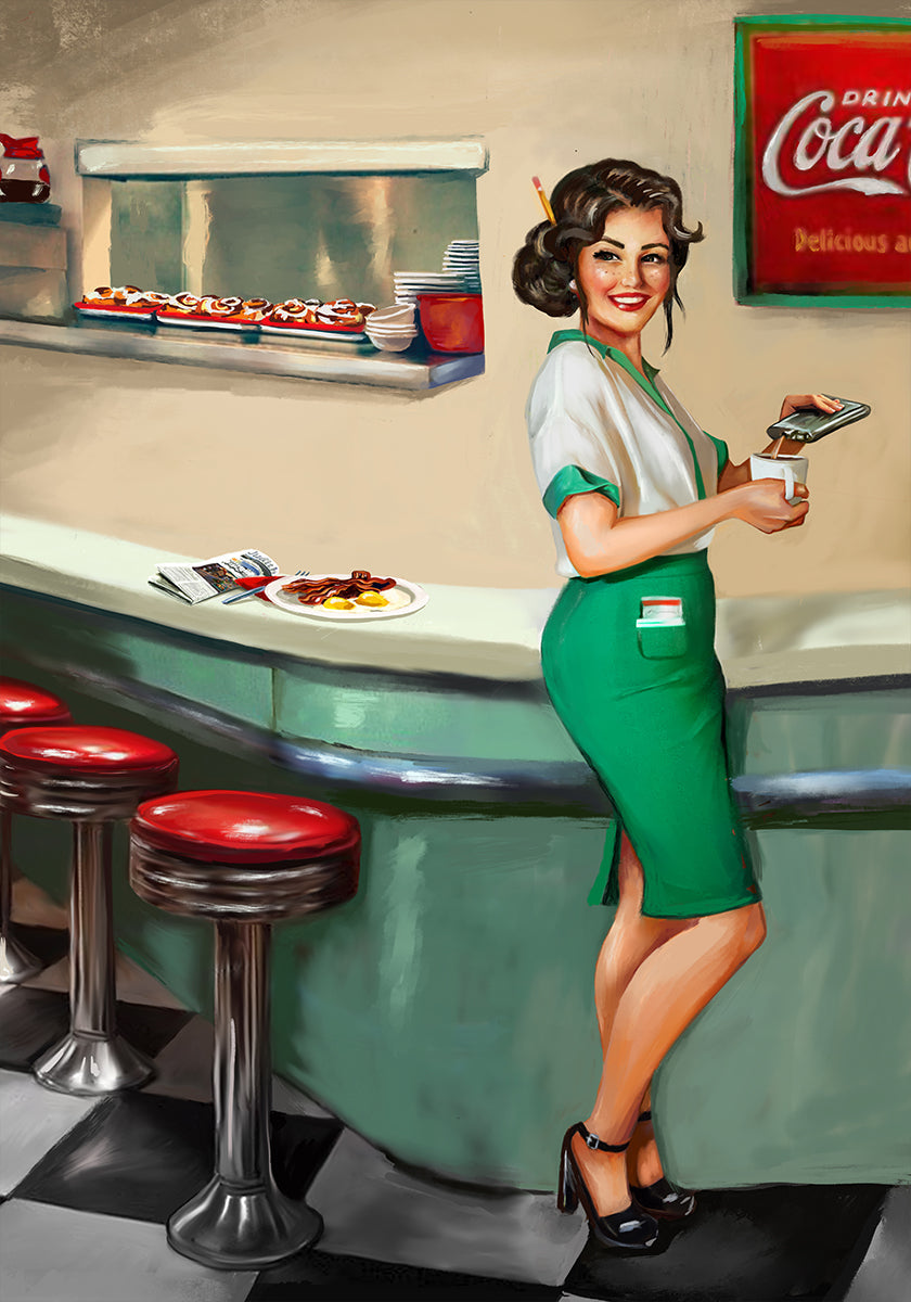 1950's American Diner Watress Plakat
