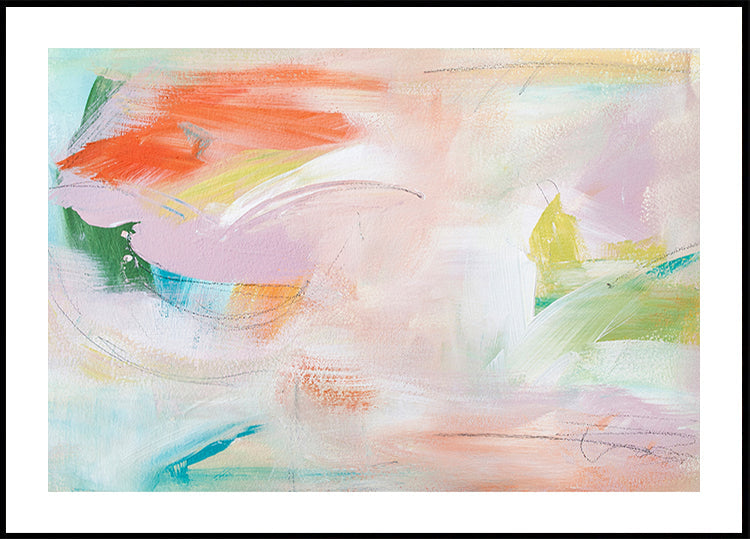 Dynamic Brushstrokes of Orange Green and Purple Plakat