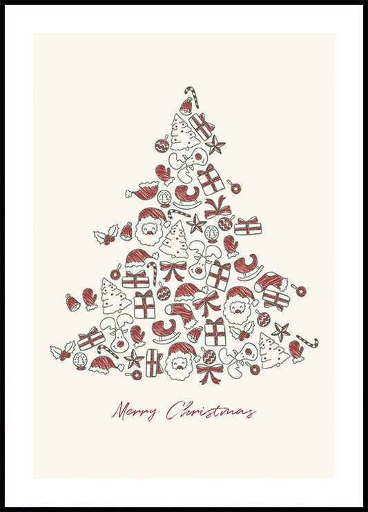 a christmas card with a christmas tree made of doodles