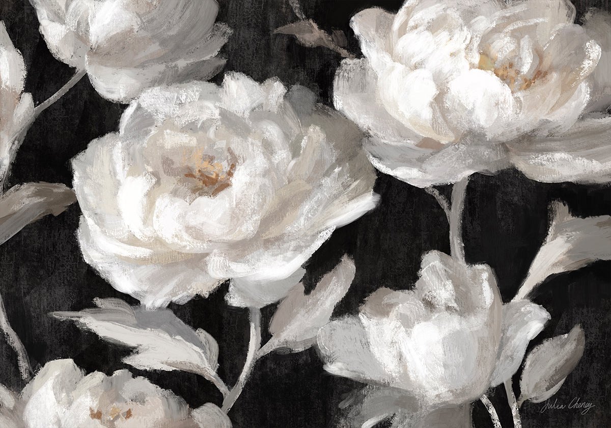 White Peonies On Black Julia Cheney Plakat