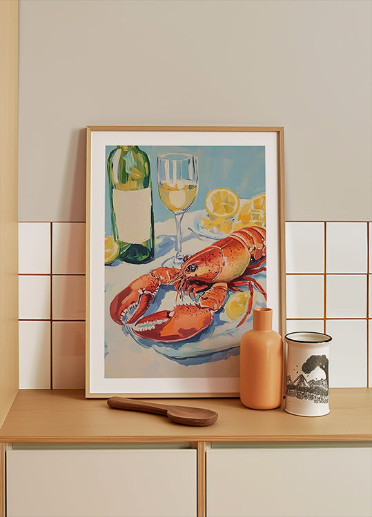 Lobster and Wine Still Life Plakat