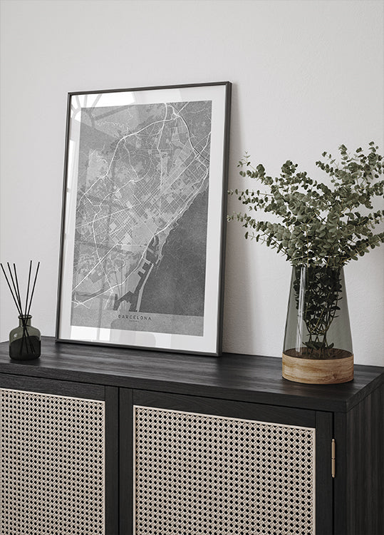 Map of Barcelona (Spain) in gray vintage style Plakat