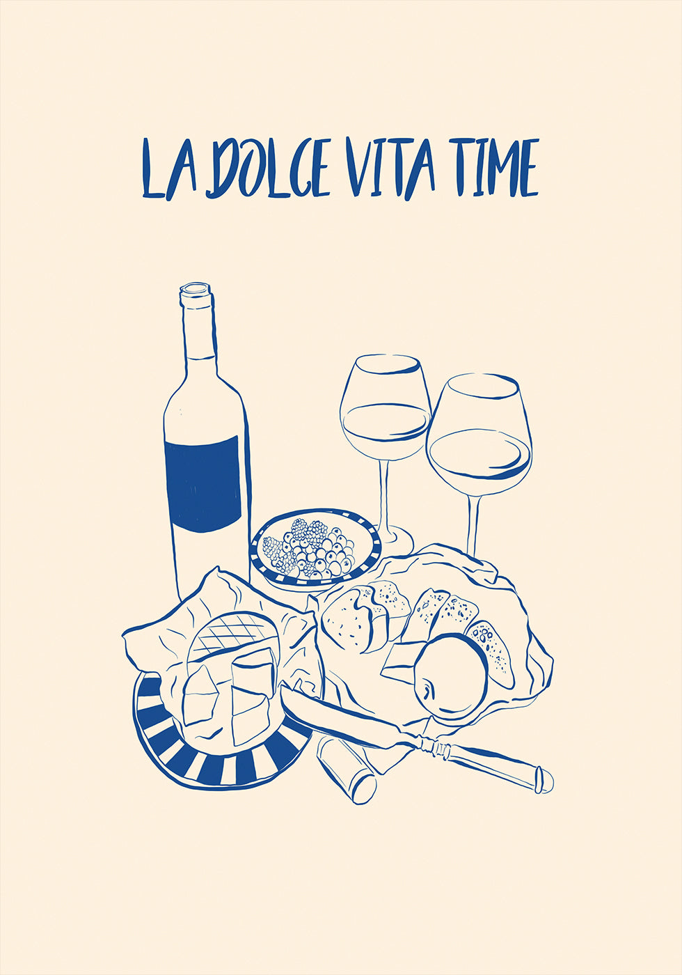 La Dolce Vita Time Print, Wine and Cheese Platter Plakat