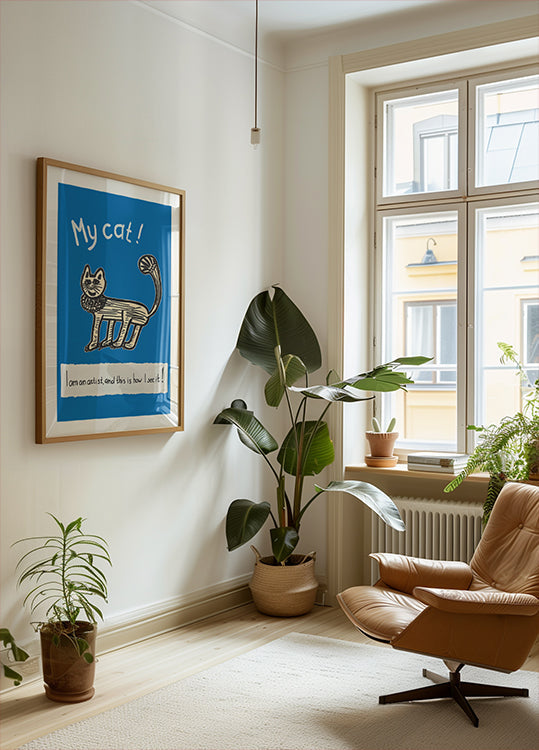 My Cat! Artist’s Point of View. Childlike Cat Drawing – Playful Whimsical Feline Art for Home or Gift Interior Plakat