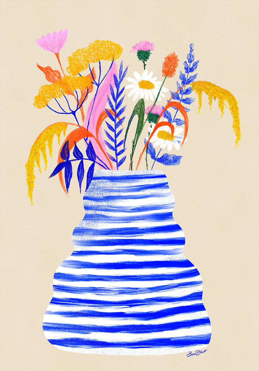 Happy Floral Vase with Stripes Plakat