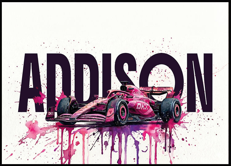 Pink Racing Car with Name Personal Plakat