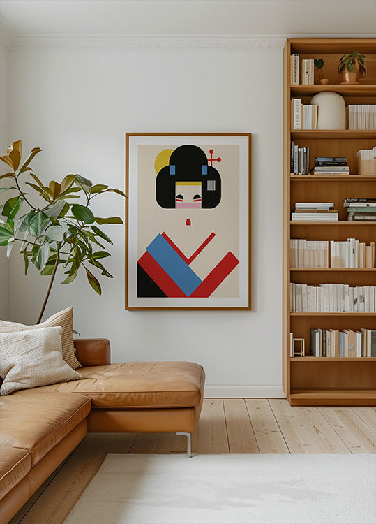 Geisha Girl Geometric Illustration Plakat