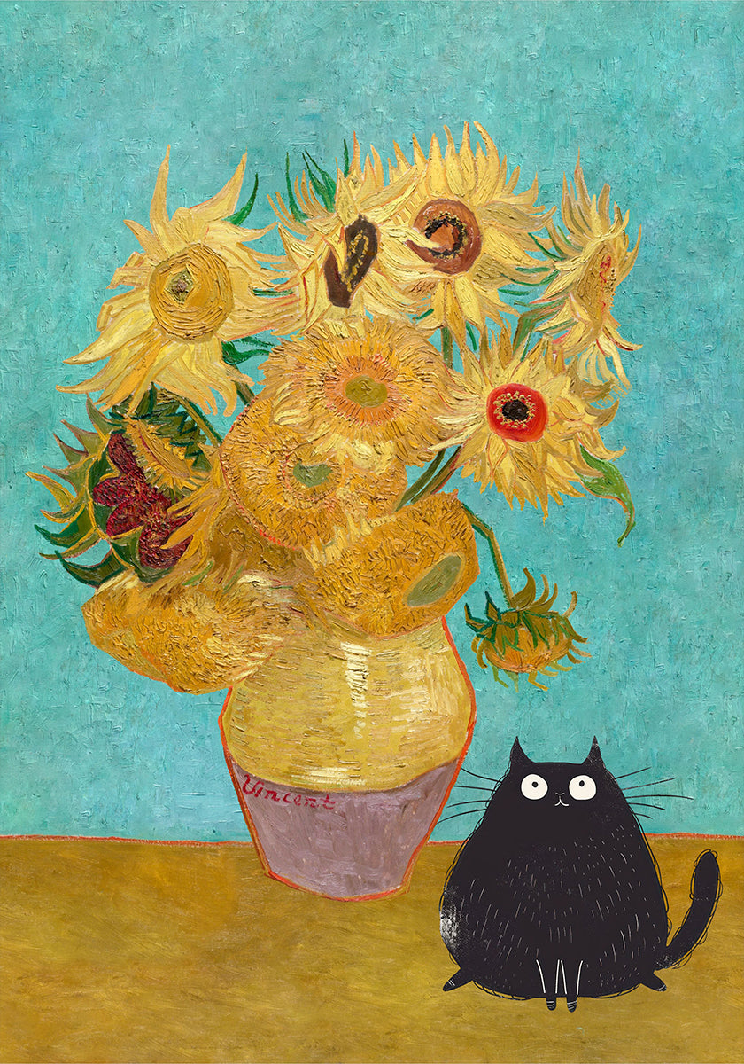 Sunflowers And Cat Plakat