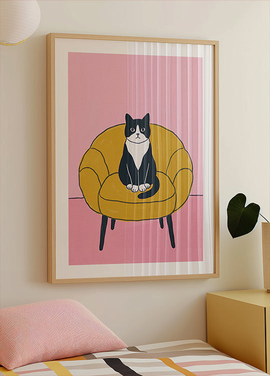 Black Cat Yellow Chair Plakat