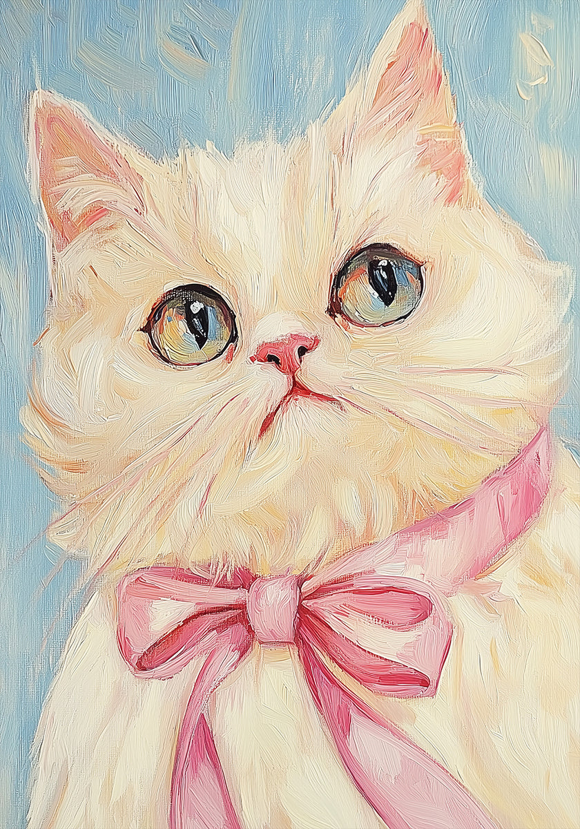 Pink Bow White Cat Plakat
