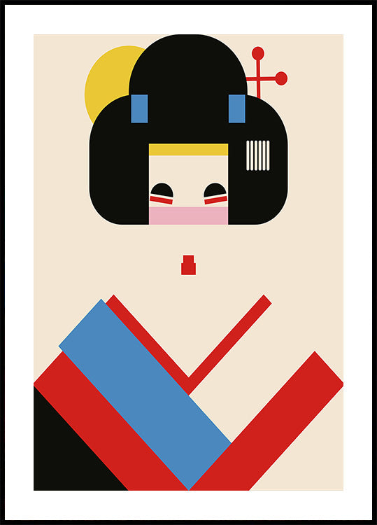 Geisha Girl Geometric Illustration Plakat