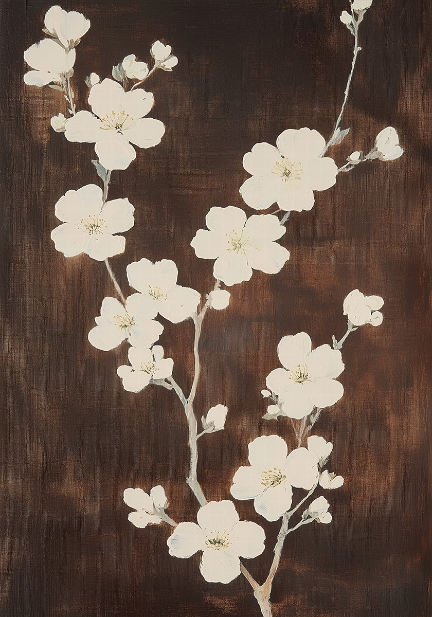 White Cherry Blossom Brown Background Plakat