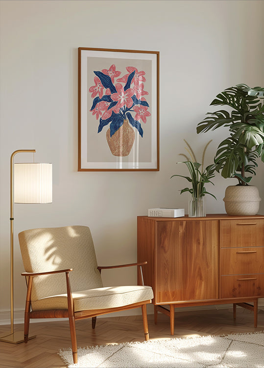 Pink Floral in Terracotta Vase Plakat