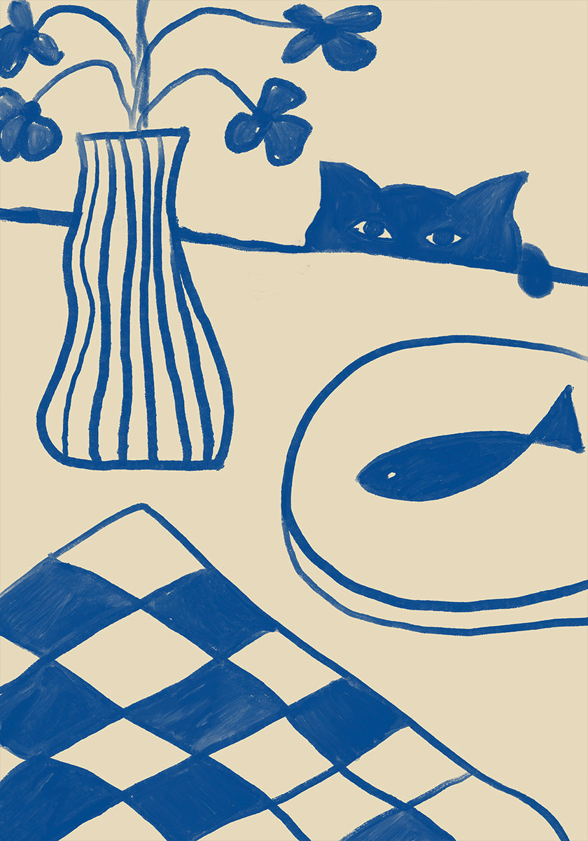 Blue Cat And Fish Plakat