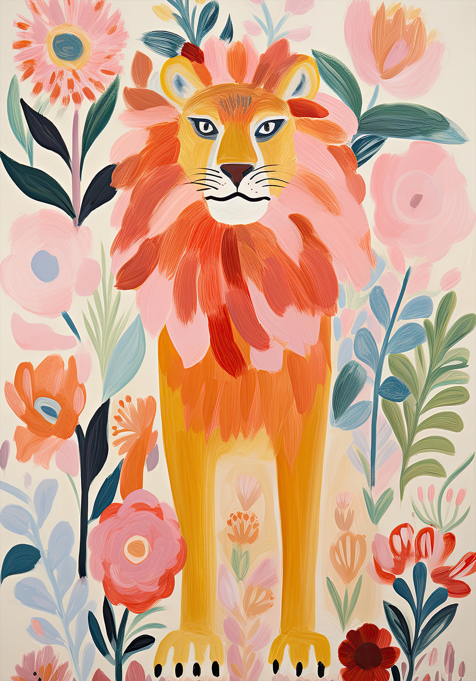 Colorful Lion In Bloom Plakat