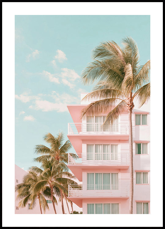 Pastel Building with Palm Trees Plakat
