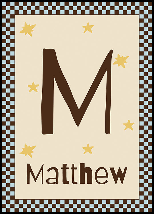 Personalized Baby Name Blue Checkered Star Plakat