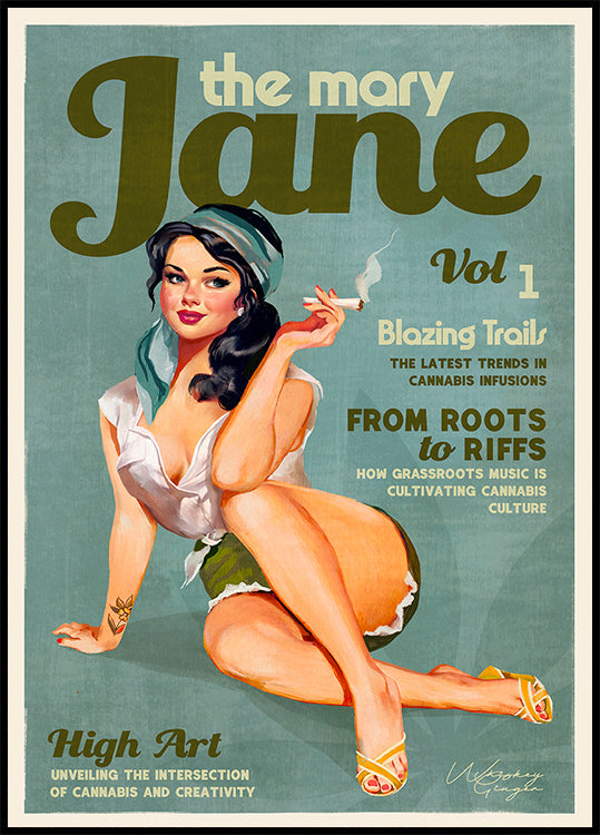 Mary Jane Retro Vintage Pinup Cannabis Art Plakat