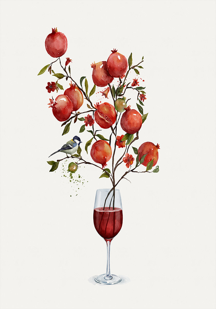 Pomegranate In a Glass of Wine Plakat