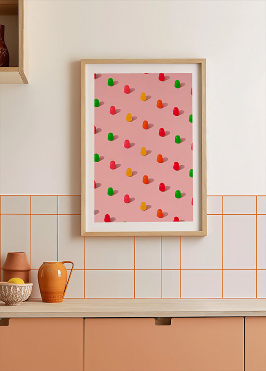 Dots Candy Gum Drops - Repeating Pattern On Pink Background Plakat