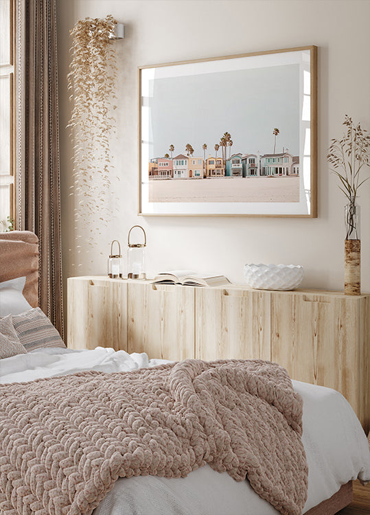 Colorful Beachfront with Palm Trees Plakat