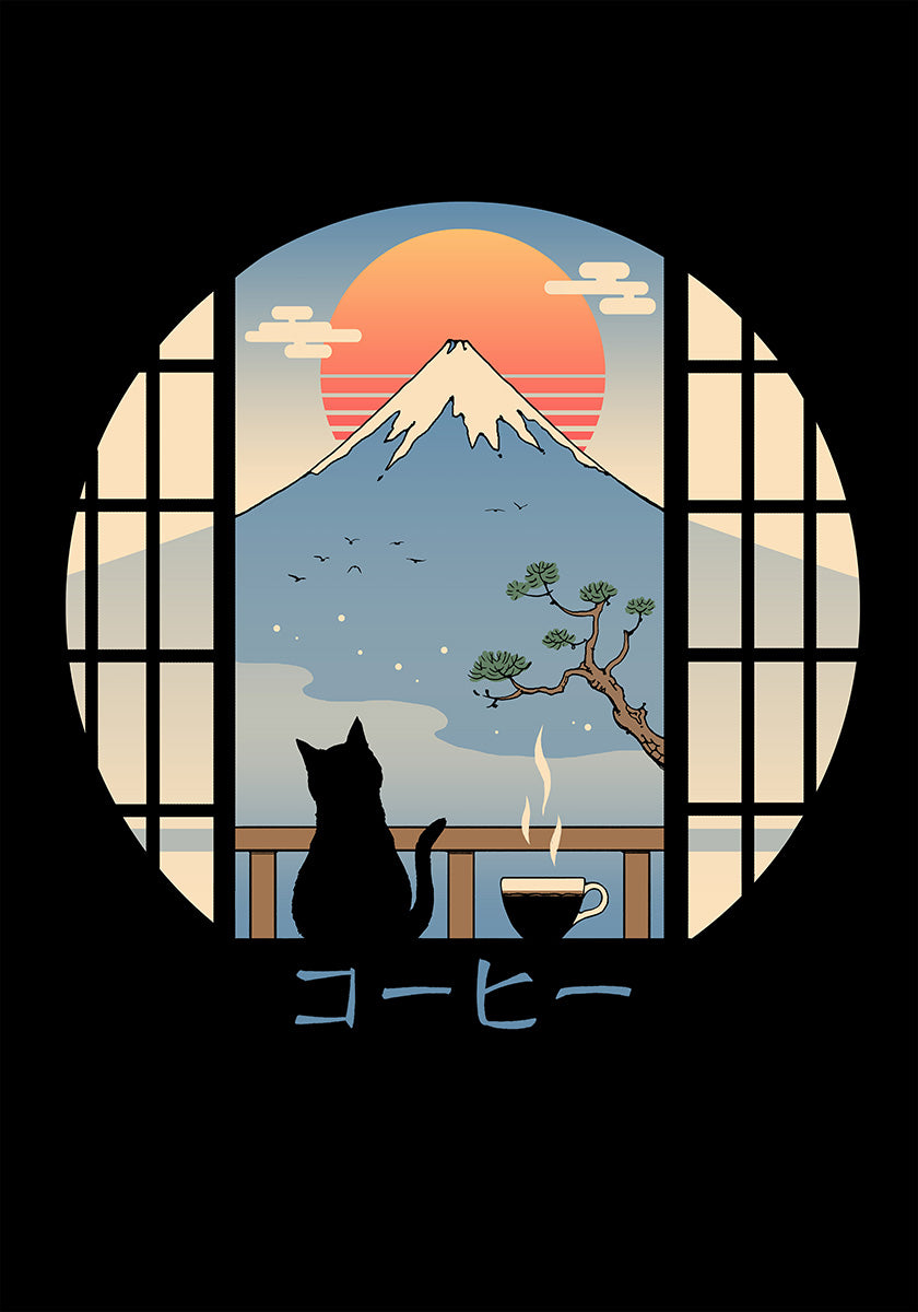 Coffee Cat In Mt. Fuji Plakat