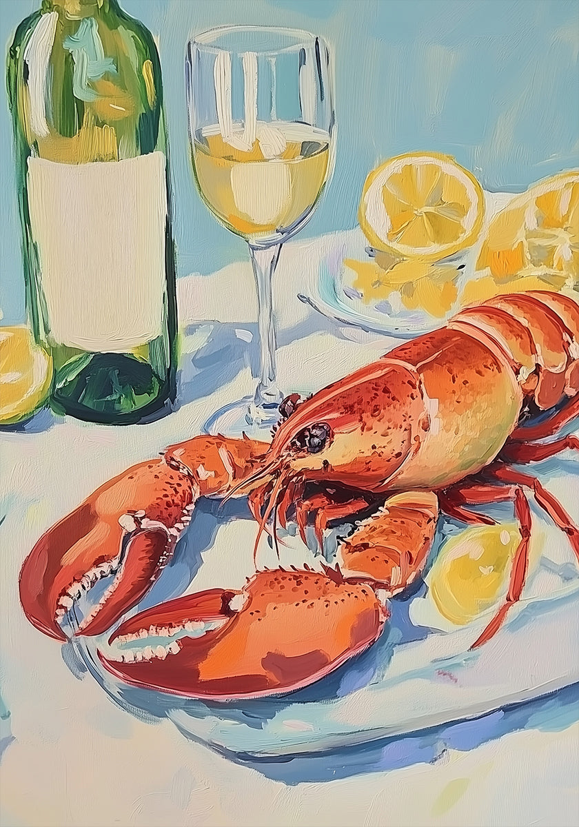 Lobster and Wine Still Life Plakat