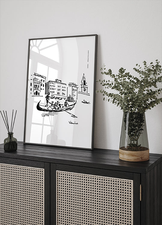 Venice, Italy Art Print With Gondolier On The Grand Canal Plakat