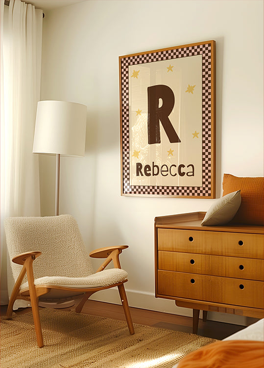 Personalized Baby Name Pink Checkered Star Plakat