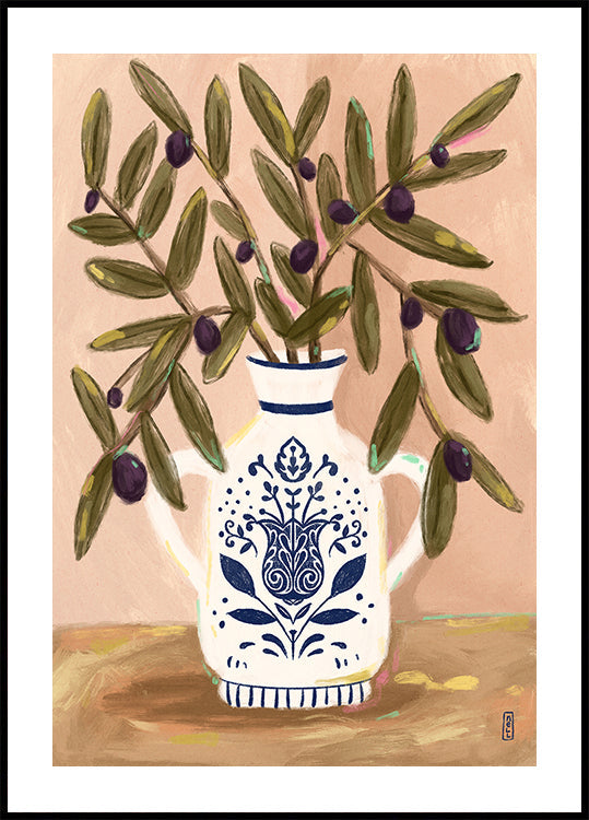 Olive Branches In a Pot Painting Plakat