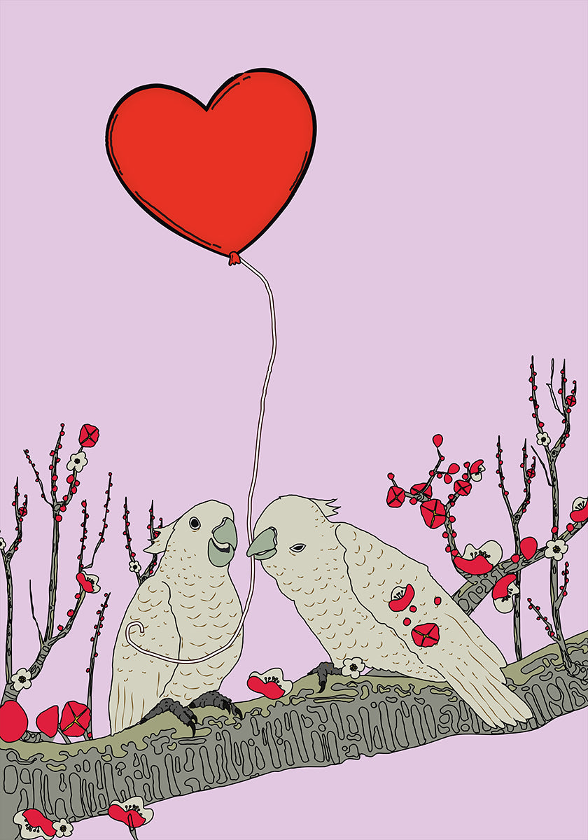 Two Birds Perched On A Branch Plakat