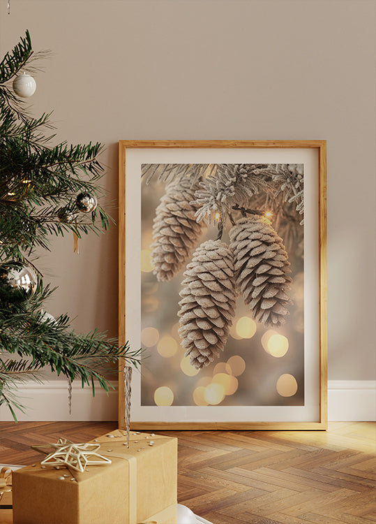 a picture of a pine cone hanging from a christmas tree