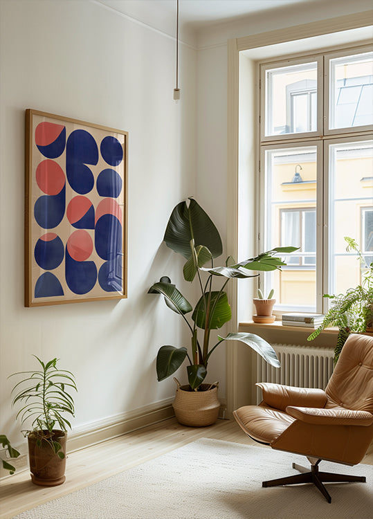 Geometric Abstract Art with Blue and Red Shapes Plakat