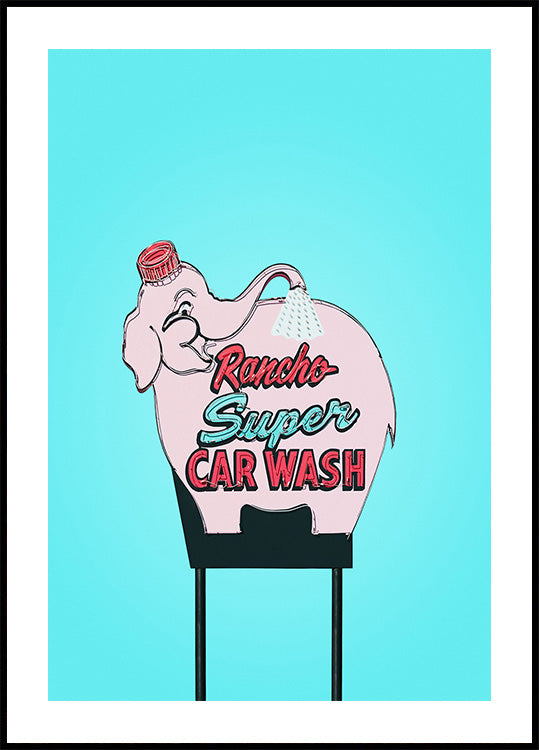 Pink Elephant Car Wash Vintage Sign Plakat