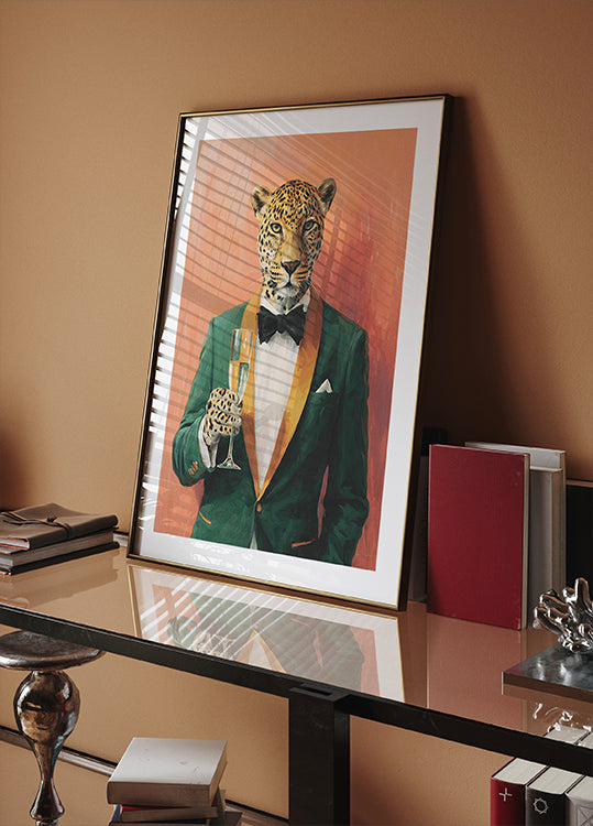 Leopard In Green Tuxedo Plakat