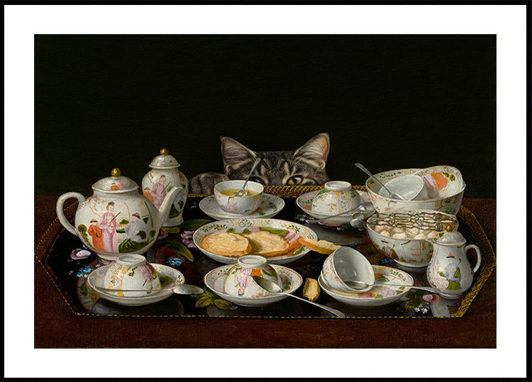 A Tea Set With A Cat Plakat