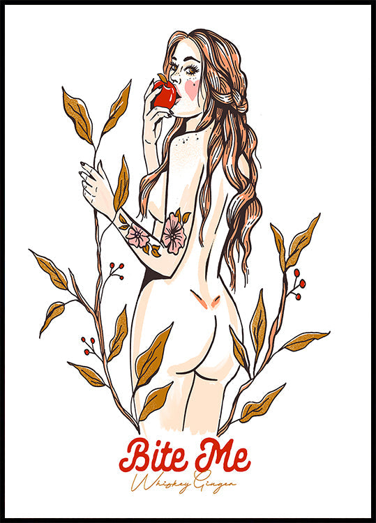 Bite Me Sexy Pin-Up Girl Eating An Apple Plakat