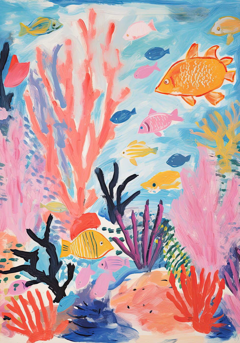 Colorful Coral Reef, Tropical Fish and Sea Plants, Kids Plakat